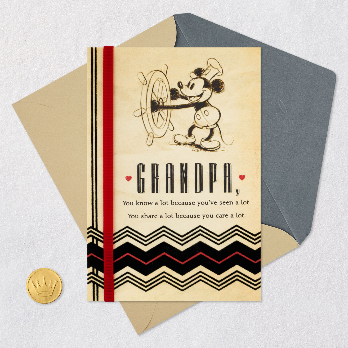 Mickey Mouse Steamboat Grandpa Father's Day Card Card Front with Envelope and Gold Seal image number 5
