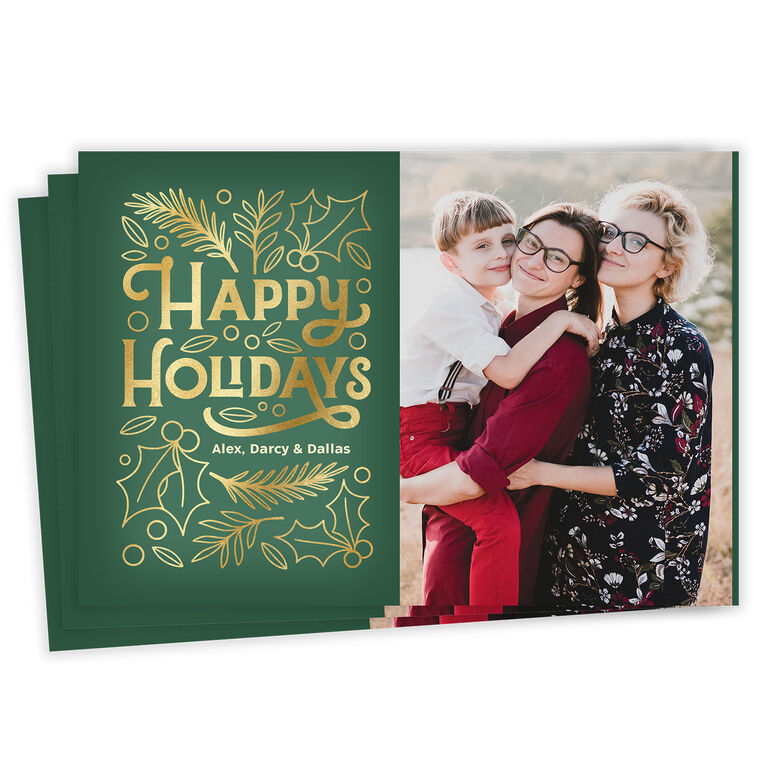 Gold Garland on Green Flat Holiday Photo Card