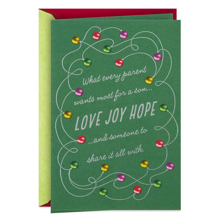Love, Joy, Hope Christmas Card for Son and Wife