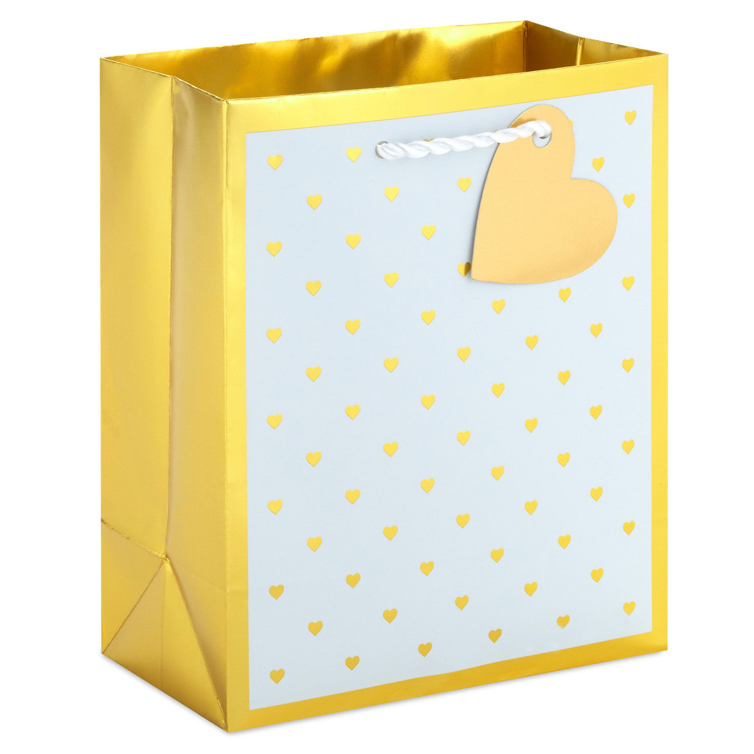 6.5" Mini Gold Hearts on White Metallic Small Gift Bag