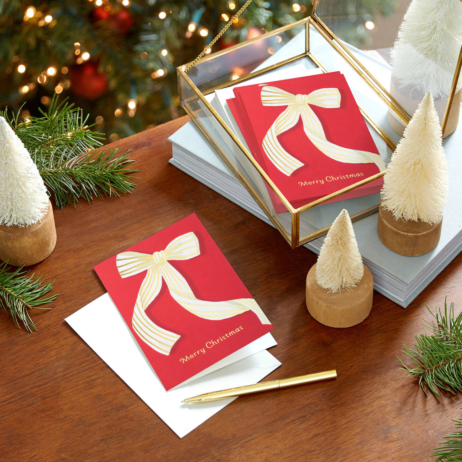 Red Ribbon Bow Boxed Christmas Cards in use image number 7
