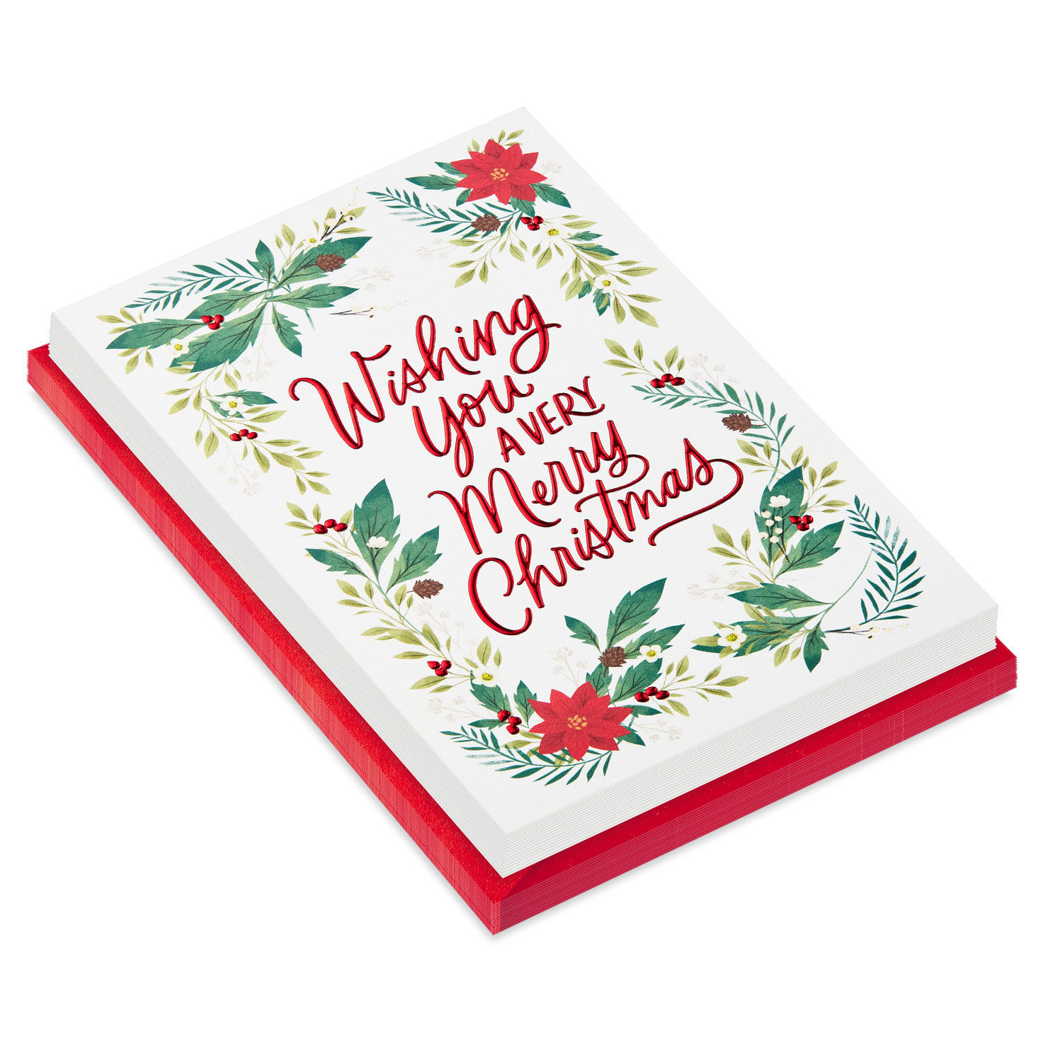 Holiday Botanical Border Boxed Christmas Card Pack front stacked image number 2