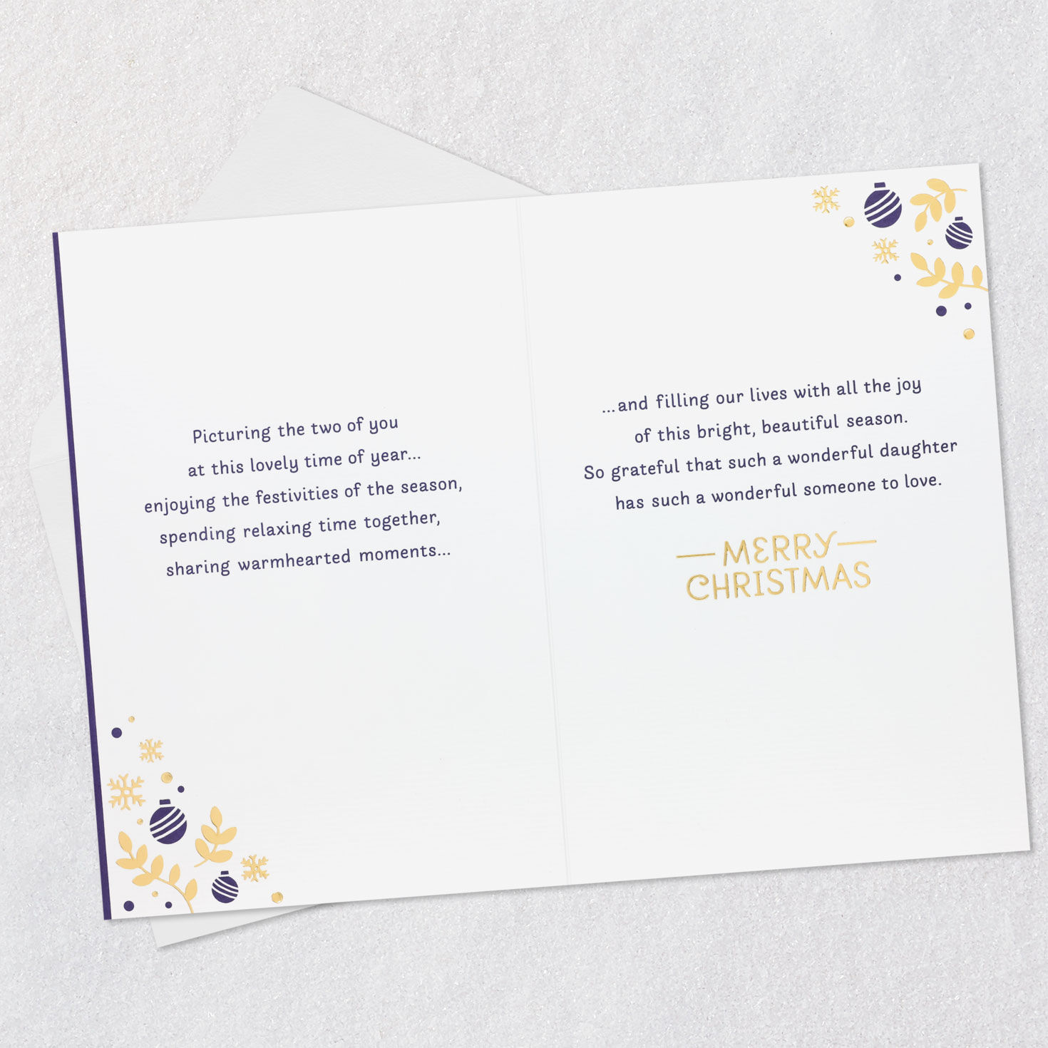 Navy Gold Owl Christmas Card for Daughter and Husband Open card with envelope image number 4