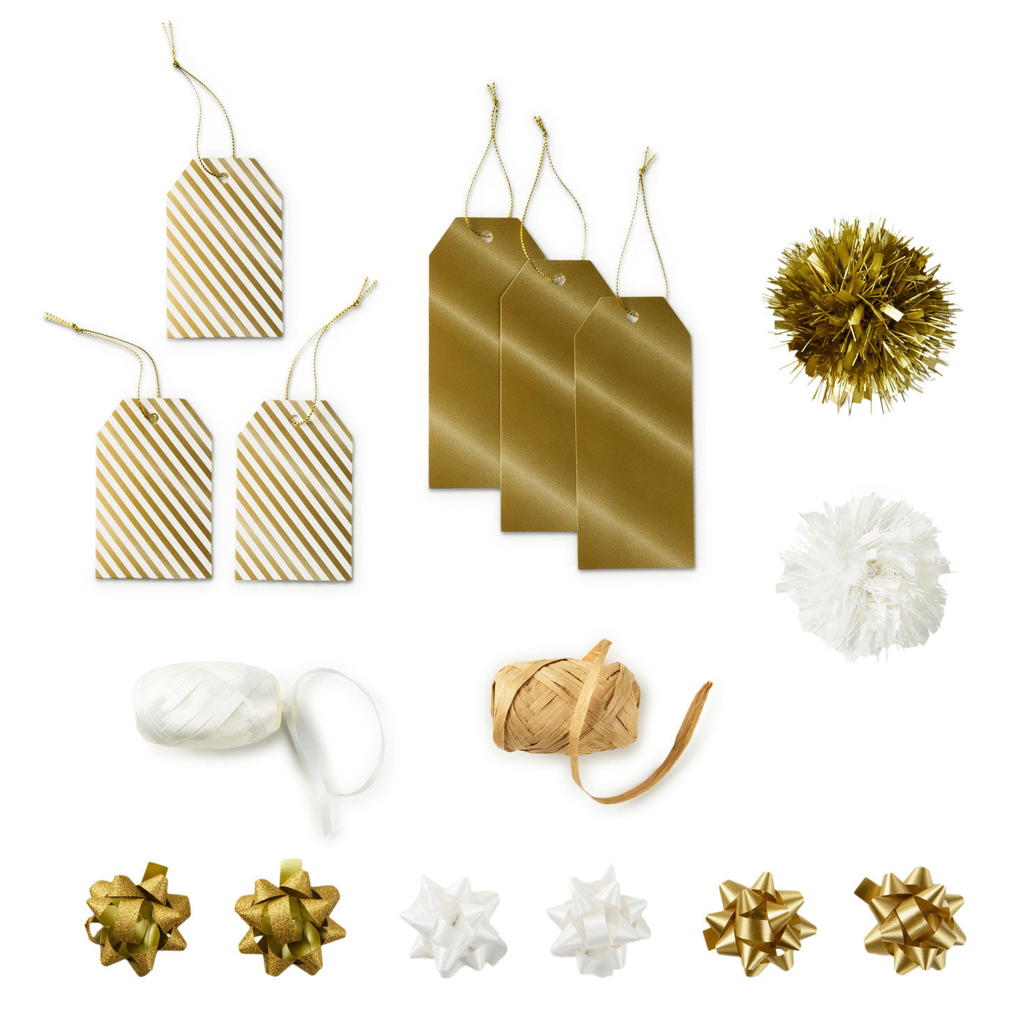 Gold and White 16-Piece Assortment Holiday Gift Trim Pack