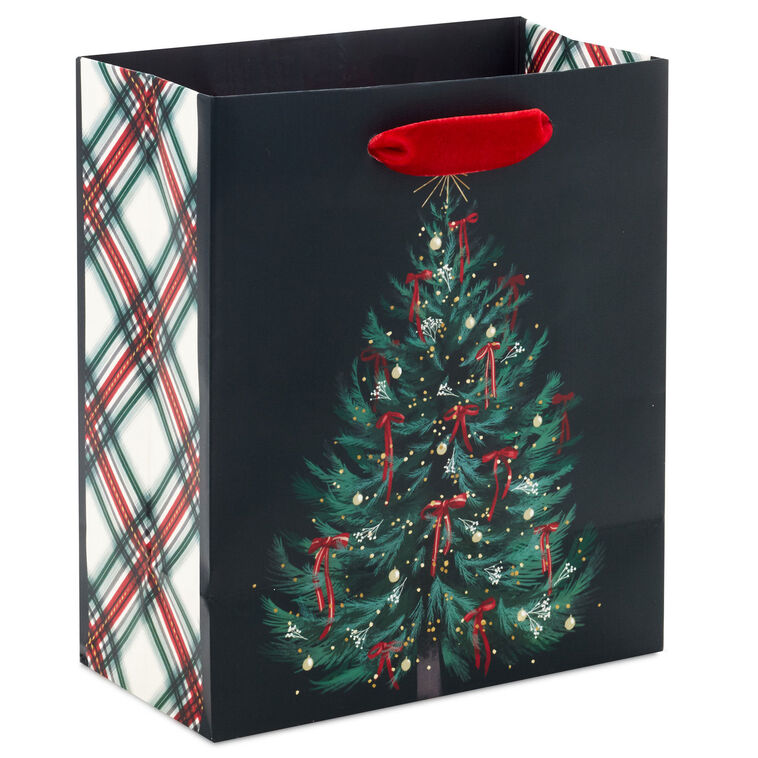 Illustrated Christmas Tree on Black Small Gift Bag Back image number 6