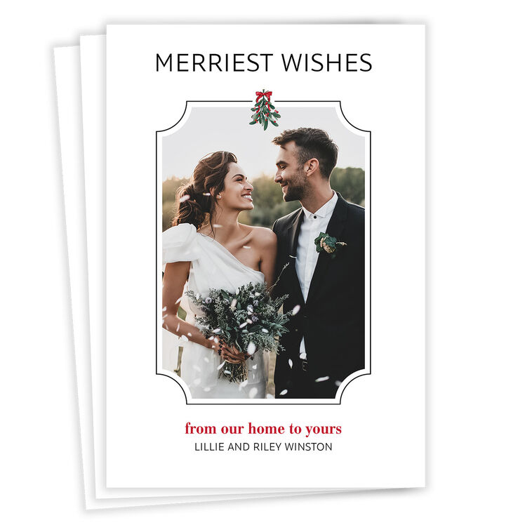 Mistletoe Newlywed Wishes Flat Christmas Photo Card