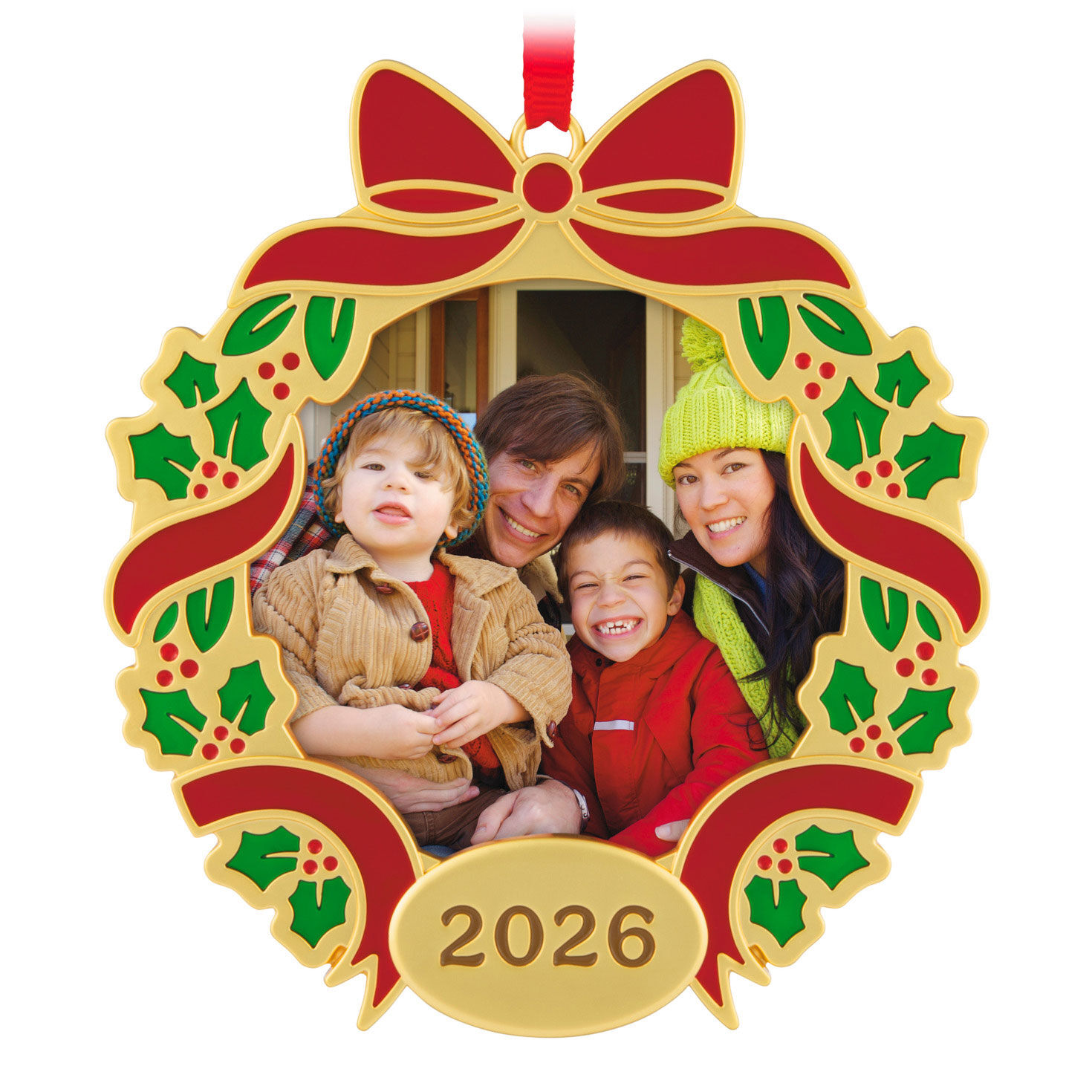 Our Family Christmas 2026 Photo Frame Metal Ornament