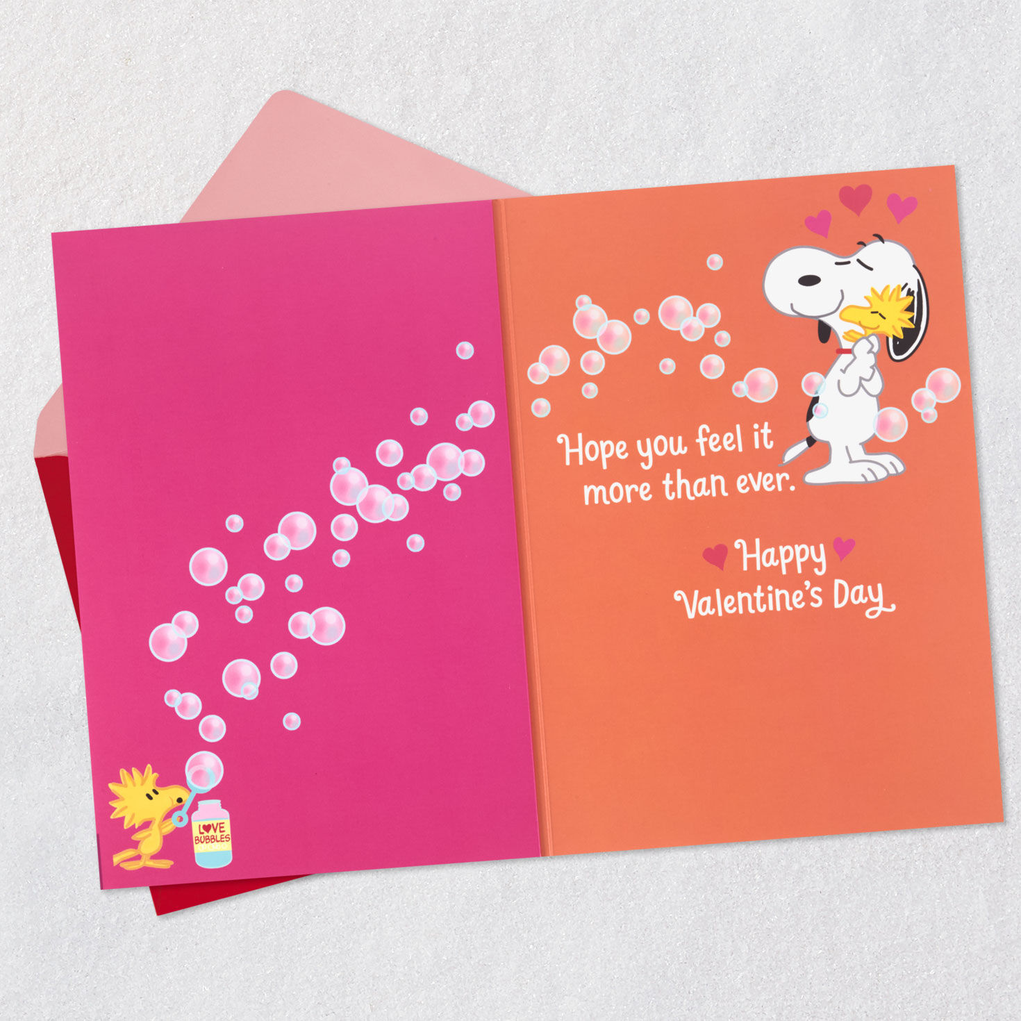Bubbly Heart Peanuts Valentines Day Card With Music Open card with envelope image number 3