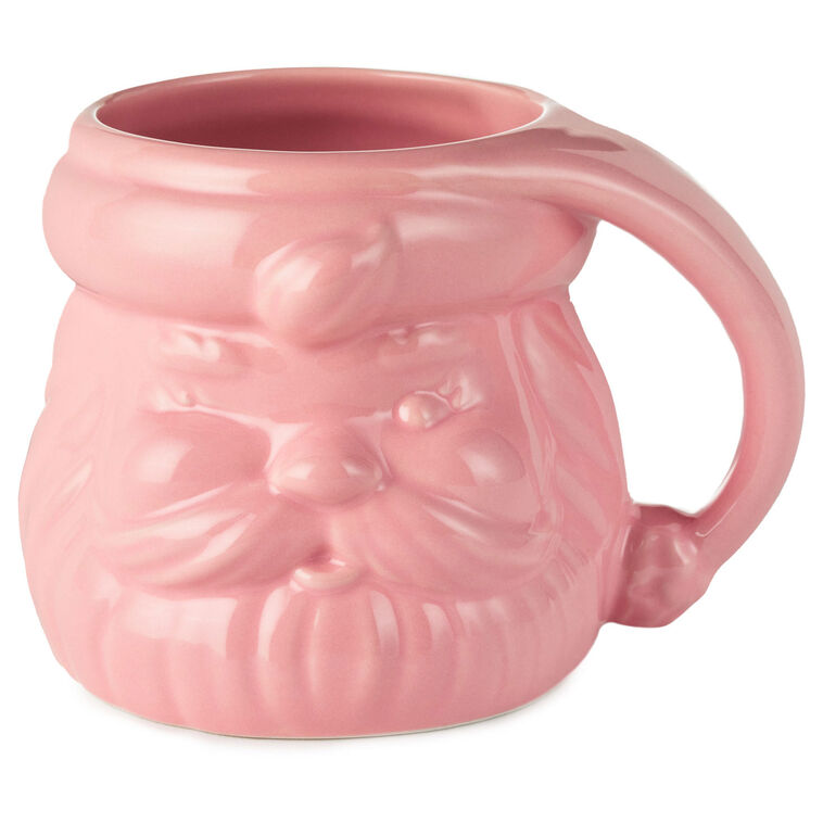 Coral Pink Sculpted Santa Mug, 8 oz.