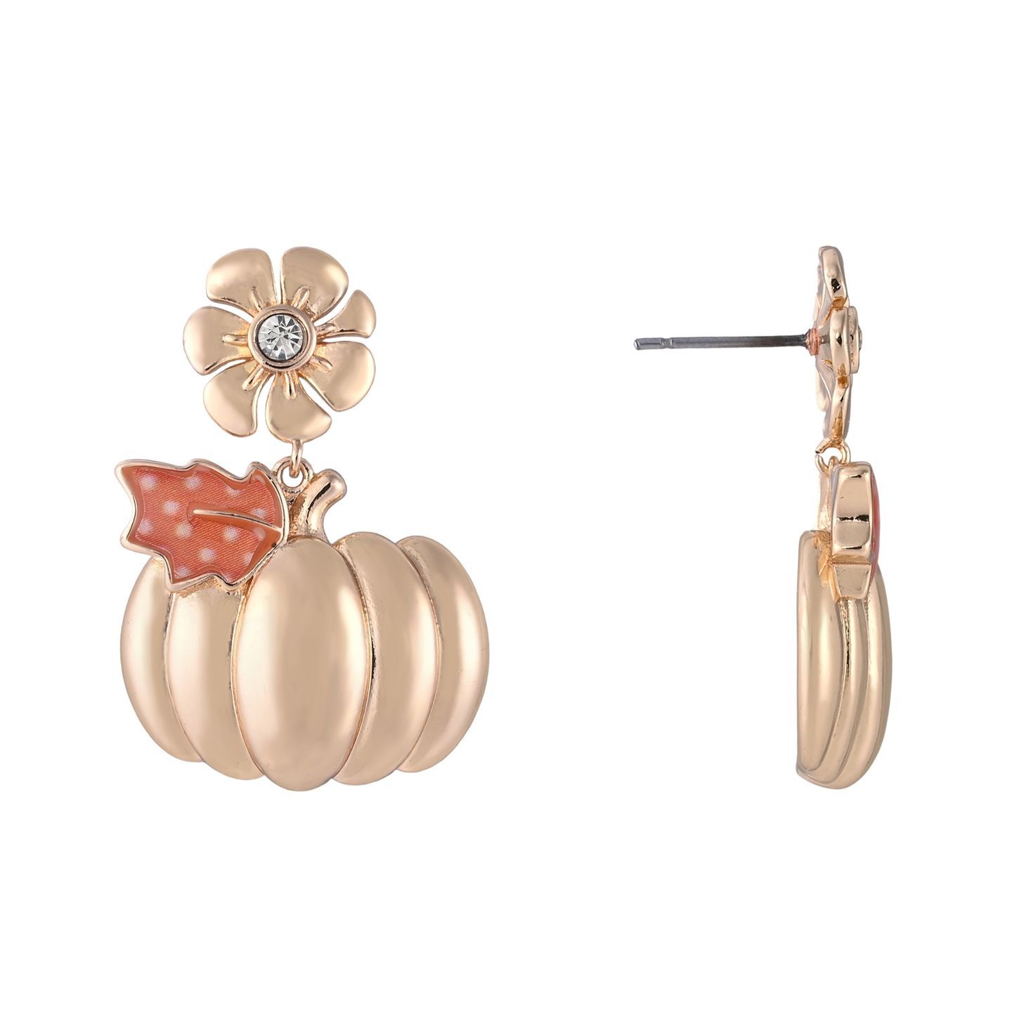 Gold Pumpkin Drop Earrings front and side image number 2