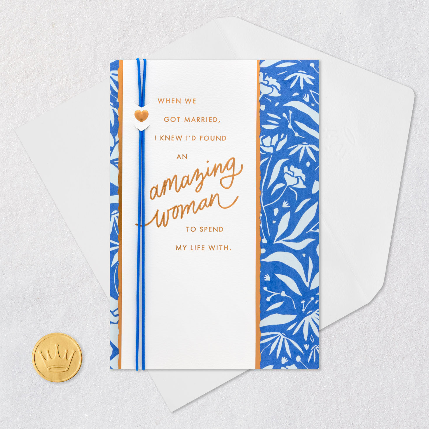 Modern Blooms in Blue Wife Anniversary Card Card Front with Envelope and Gold Seal image number 6