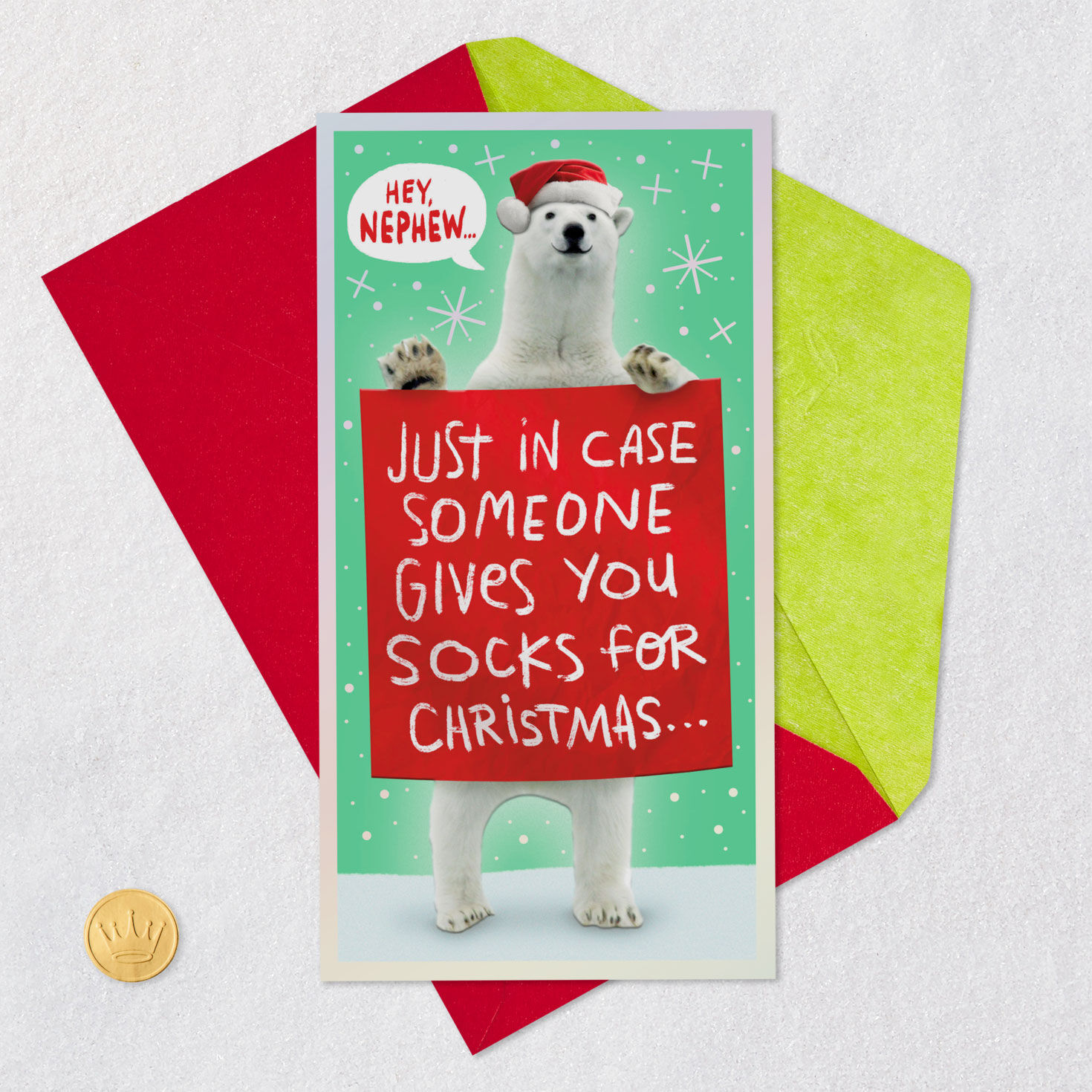 Santa Polar Bear Christmas Money Card for Nephew Card Front with Envelope and Gold Seal image number 6