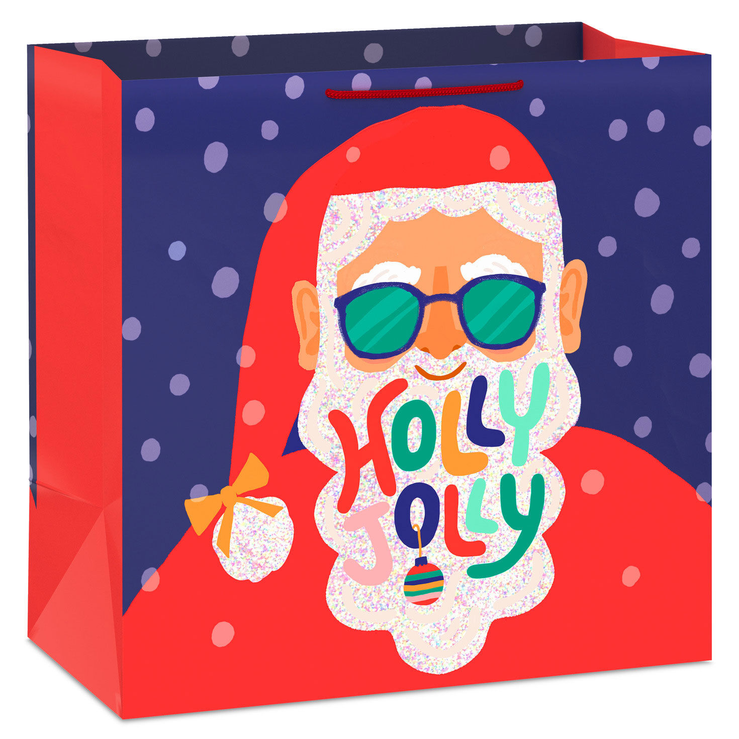 15" Glittery Holly Jolly Santa Extra-Deep Christmas Gift Bag