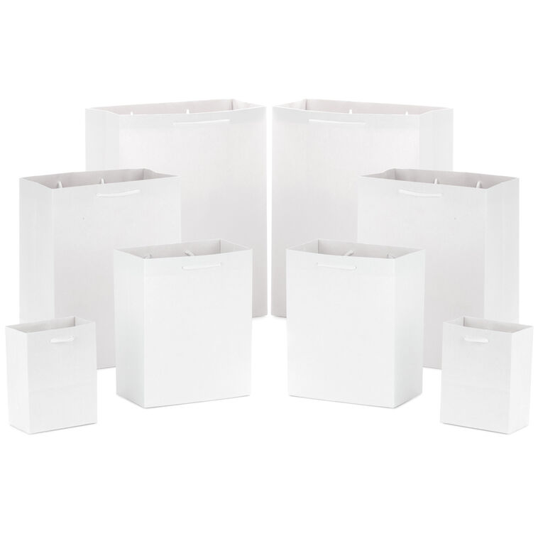 White Assorted Sizes 8-Pack Gift Bags