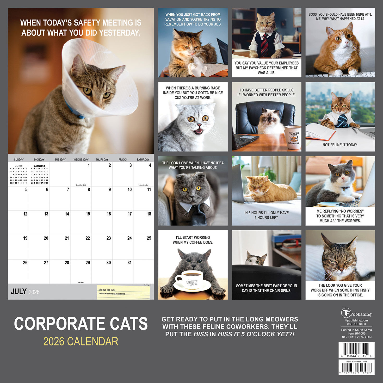 Corporate Cats Funny 2026 Wall Calendar back image number 2