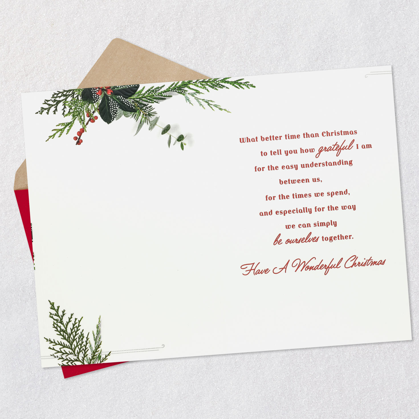 Holly and Greenery Christmas Card for Friend Open card with envelope image number 3