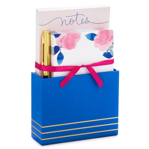 Pink Roses Desk Caddy With Memo Sheets and Pen, 