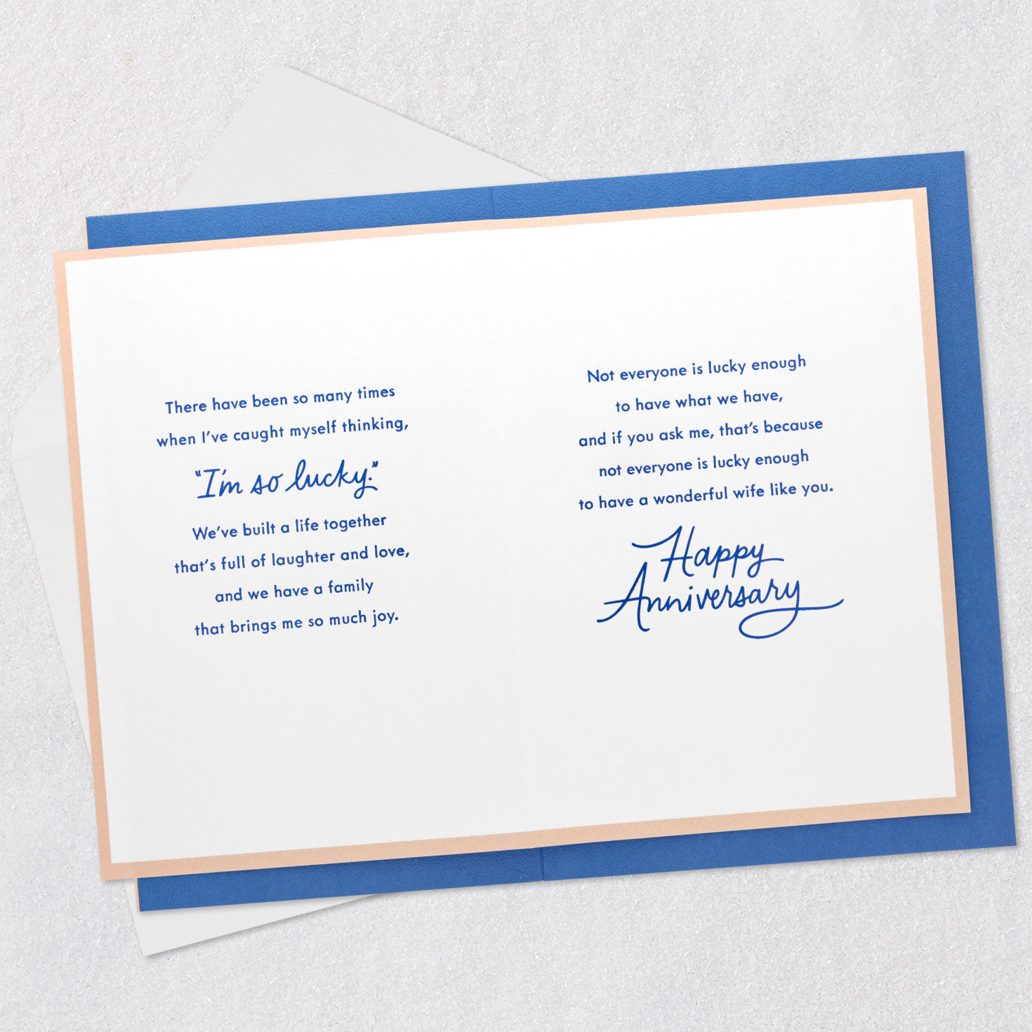 Blue and White Flowers in Vase Wife Anniversary Card Open card with envelope image number 3