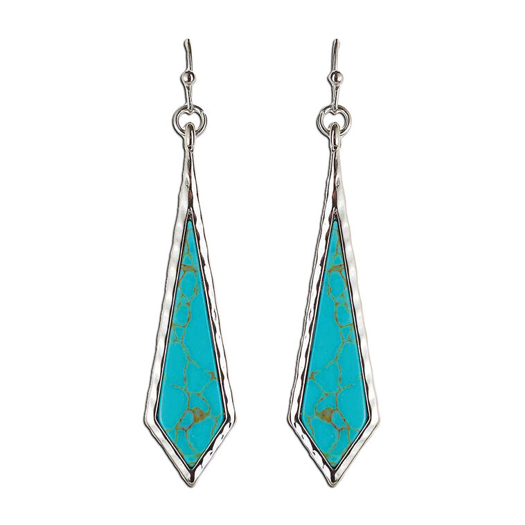 Rain Jewelry Turquoise and Silver Elongated Kite Drop Earrings