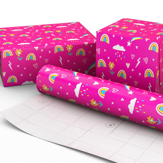Rainbows and Flowers on Pink Jumbo Wrapping Paper, 90 sq. ft., , large image number 2