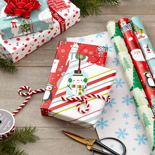Winter Friends 3-Pack Reversible Kids Christmas Wrapping Paper Assortment, 120 sq. ft., 