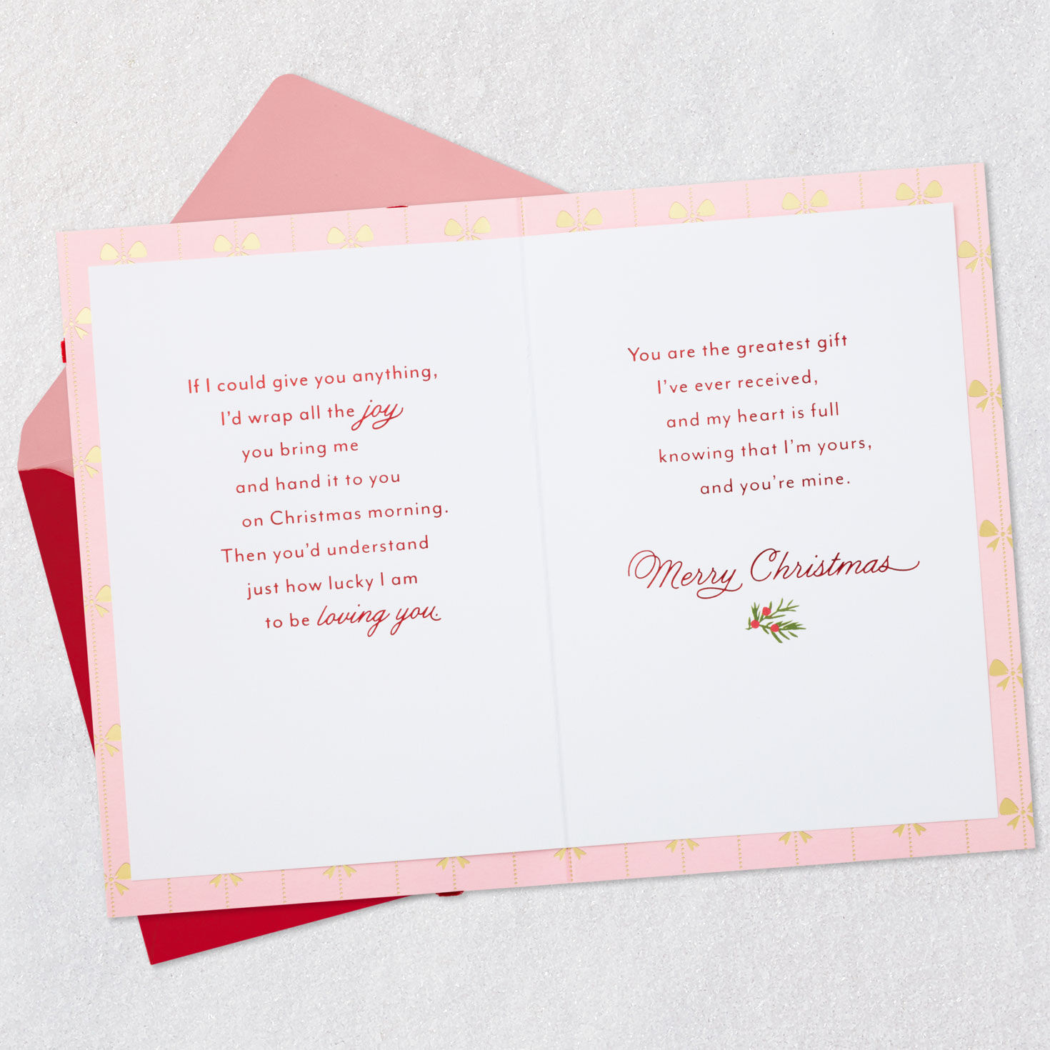 Pink Poinsettia Christmas Card for Wife Open card with envelope image number 4