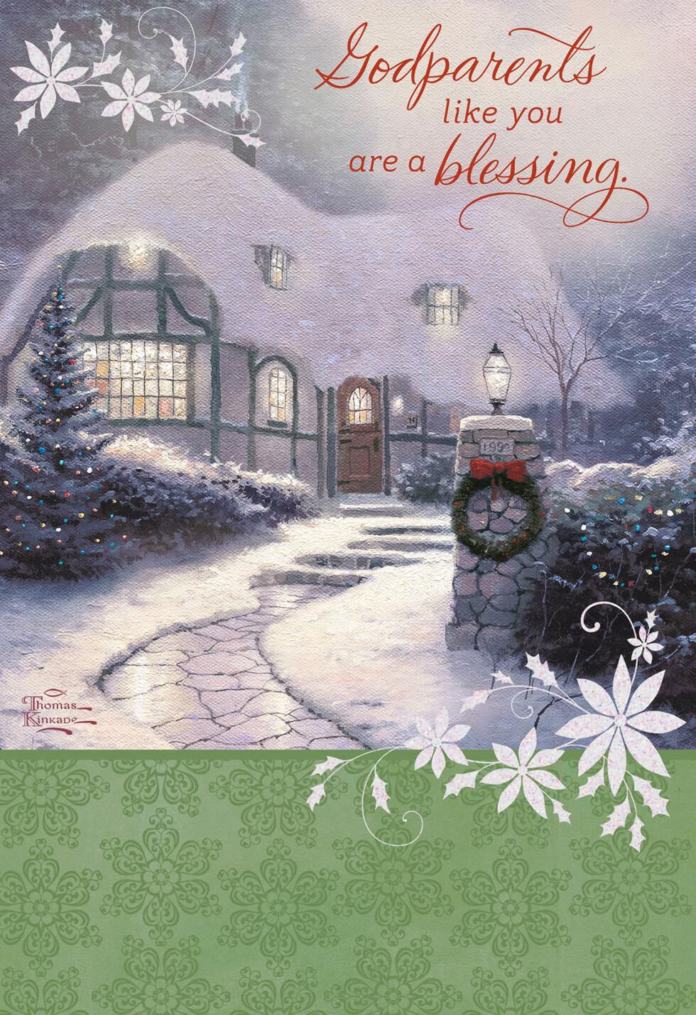 Thomas Kinkade You're a Blessing, Godparents Religious Christmas Card