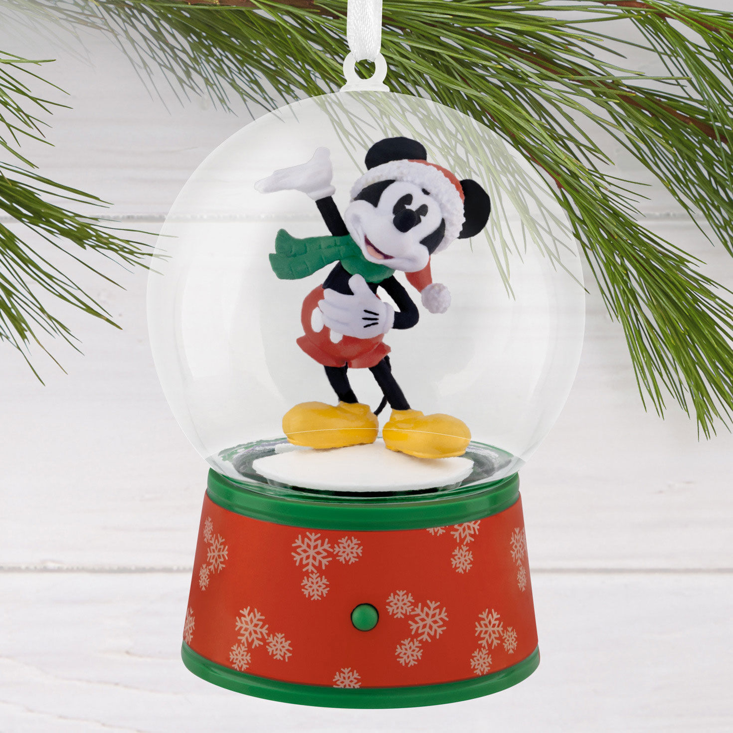 Mickey Mouse Snow Globe Christmas Ornament hanging on tree image number 2