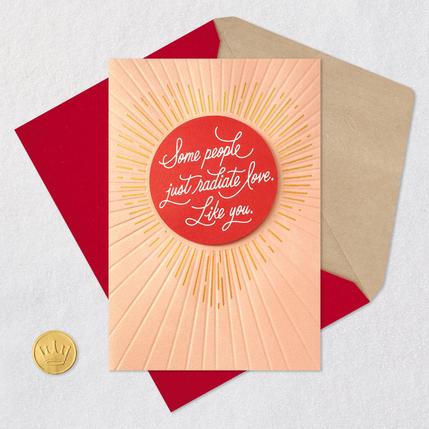 Heart Rays Valentine's Day Card Card Front with Envelope and Gold Seal image number 5