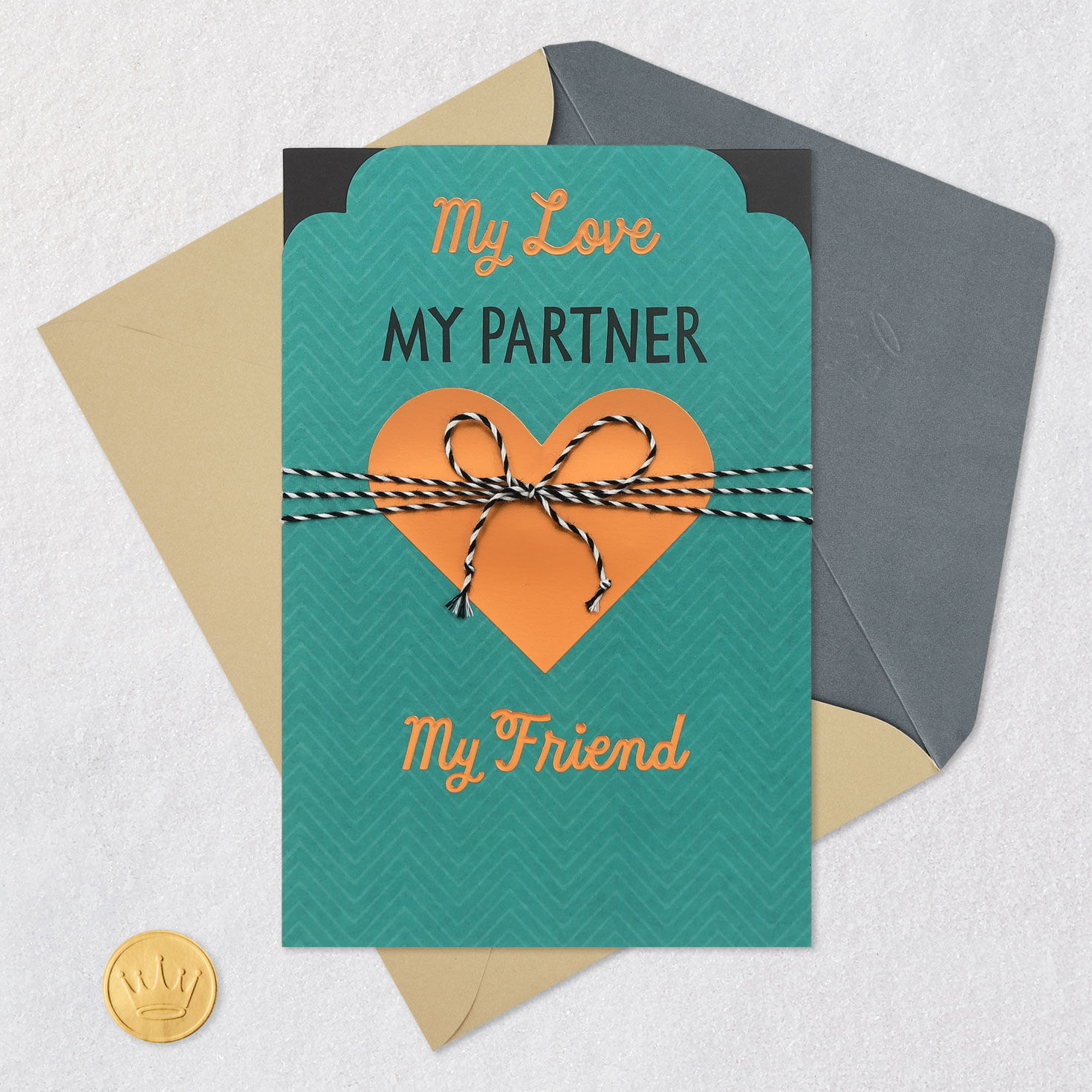 Green and Bronze Heart Love Card Card Front with Envelope and Gold Seal image number 5