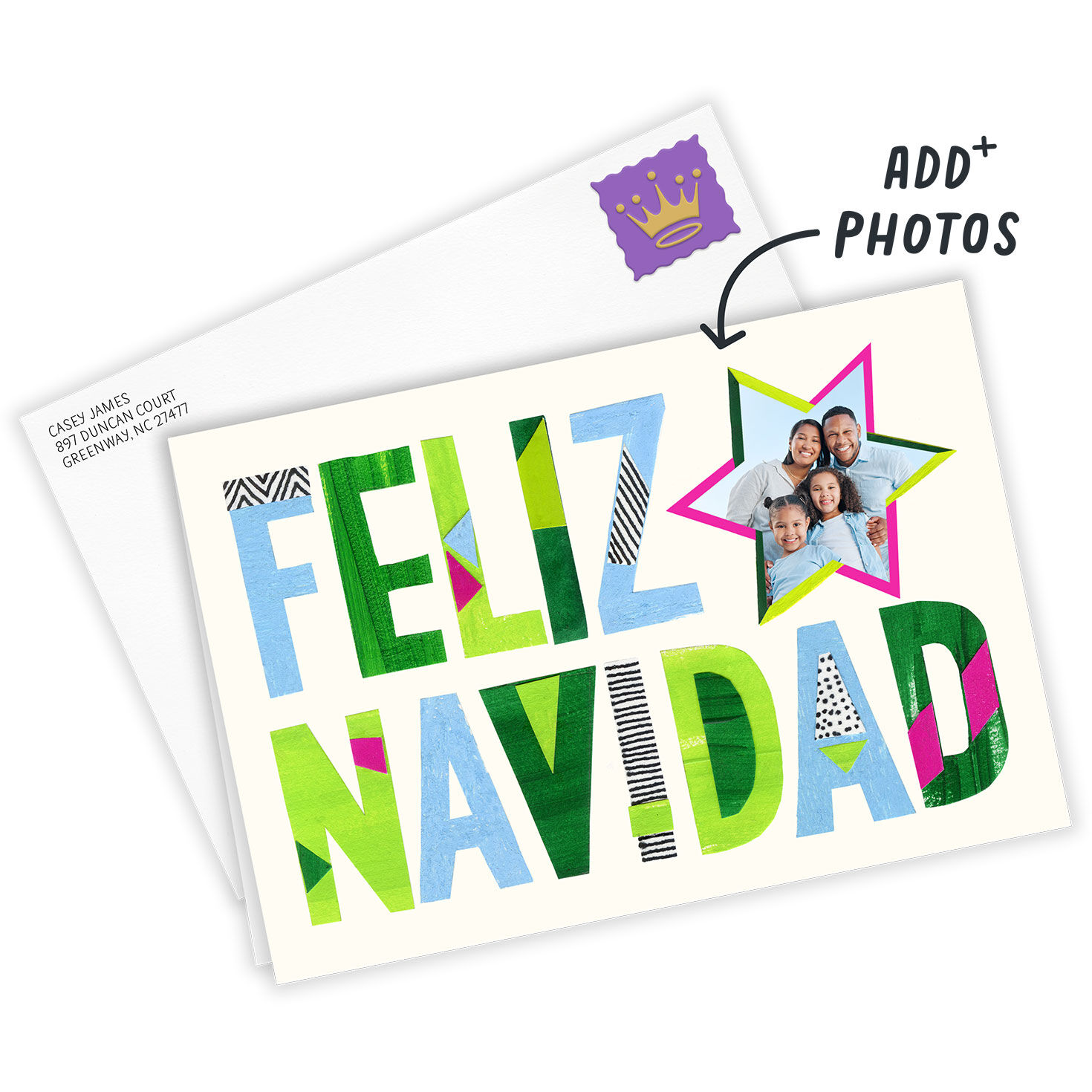 Colored Letters Star Feliz Navidad Card Card Front indicating personalization image number 2