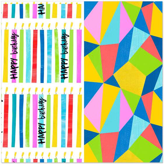 Birthday Candles/ Geometric Wrapping Paper Rolls, Pack of 2, , large image number 1