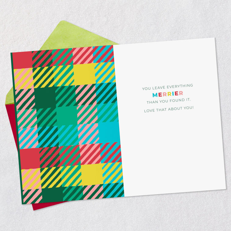 Rows of Merry on Green Christmas Card Open card with envelope image number 3