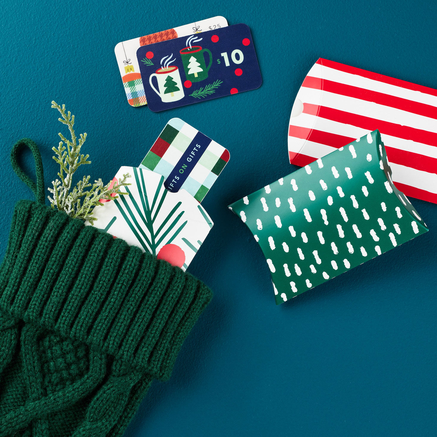 Red Stripes Snow on Green Holiday Gift Card Holders in use image number 2