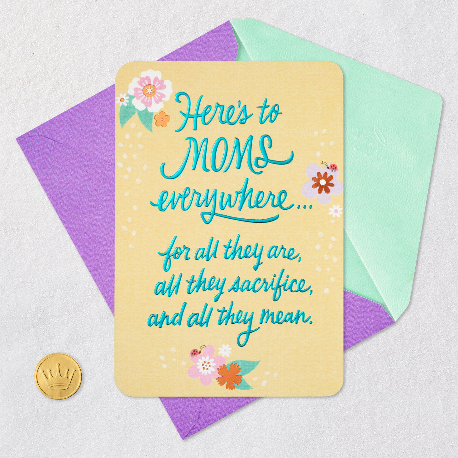 Flowers and Ladybugs Mother's Day Card Card Front with Envelope and Gold Seal image number 5