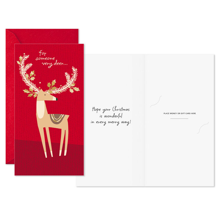 Gold Deer on Red Money Holder Christmas Cards Pack Card Front with Sentiment image number 2