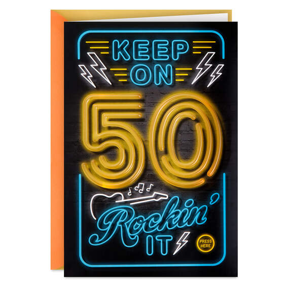 Keep On Rockin' It Musical Light-Up 50th Birthday Card