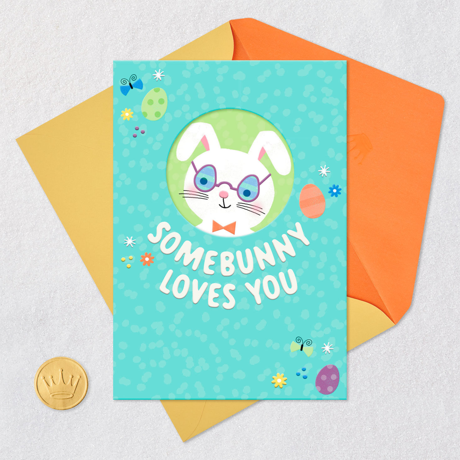 Cute Bunny Love Easter Card for Kids Card Front with Envelope and Gold Seal image number 4