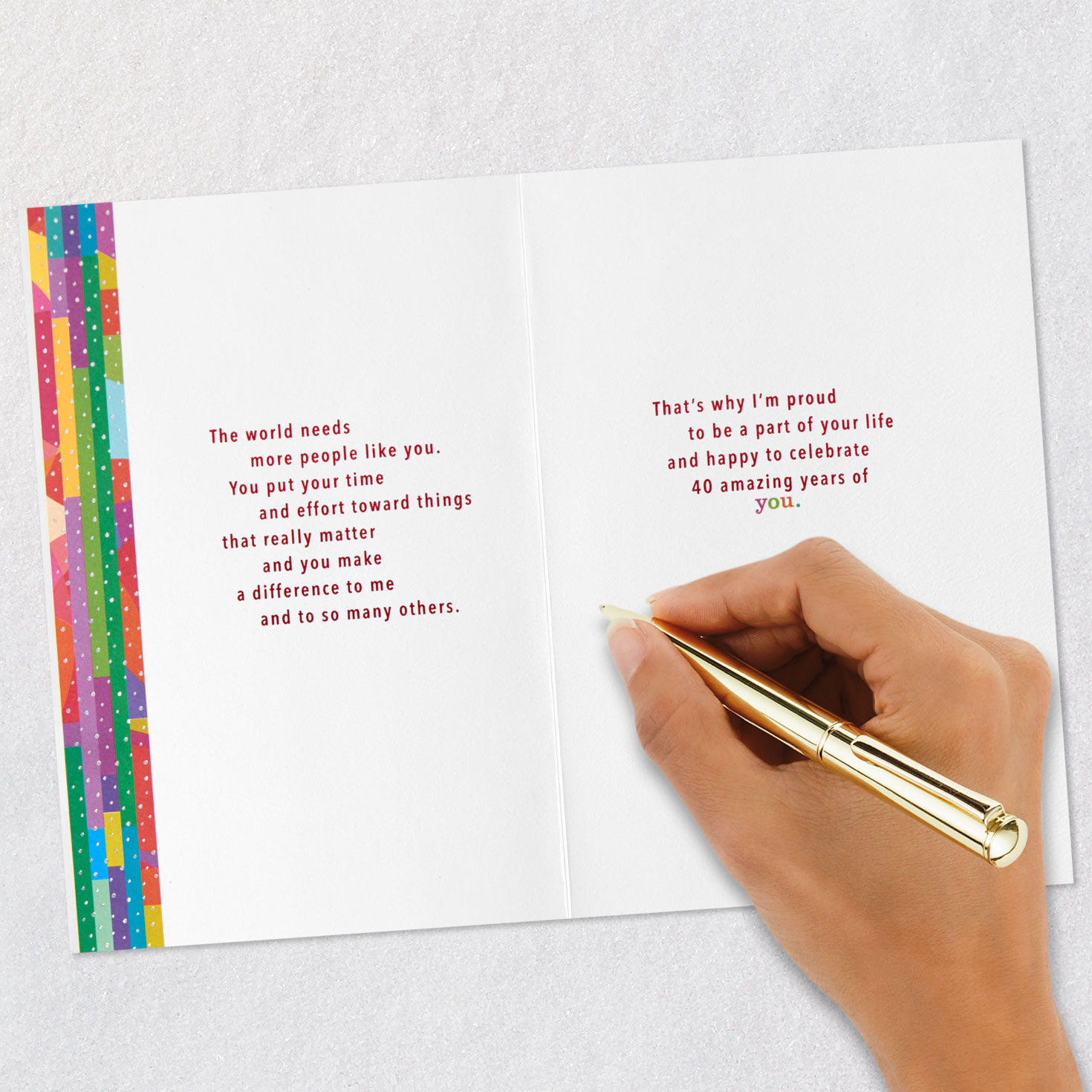 Geometric White and Rainbow 40th Birthday Card Signing card image number 7