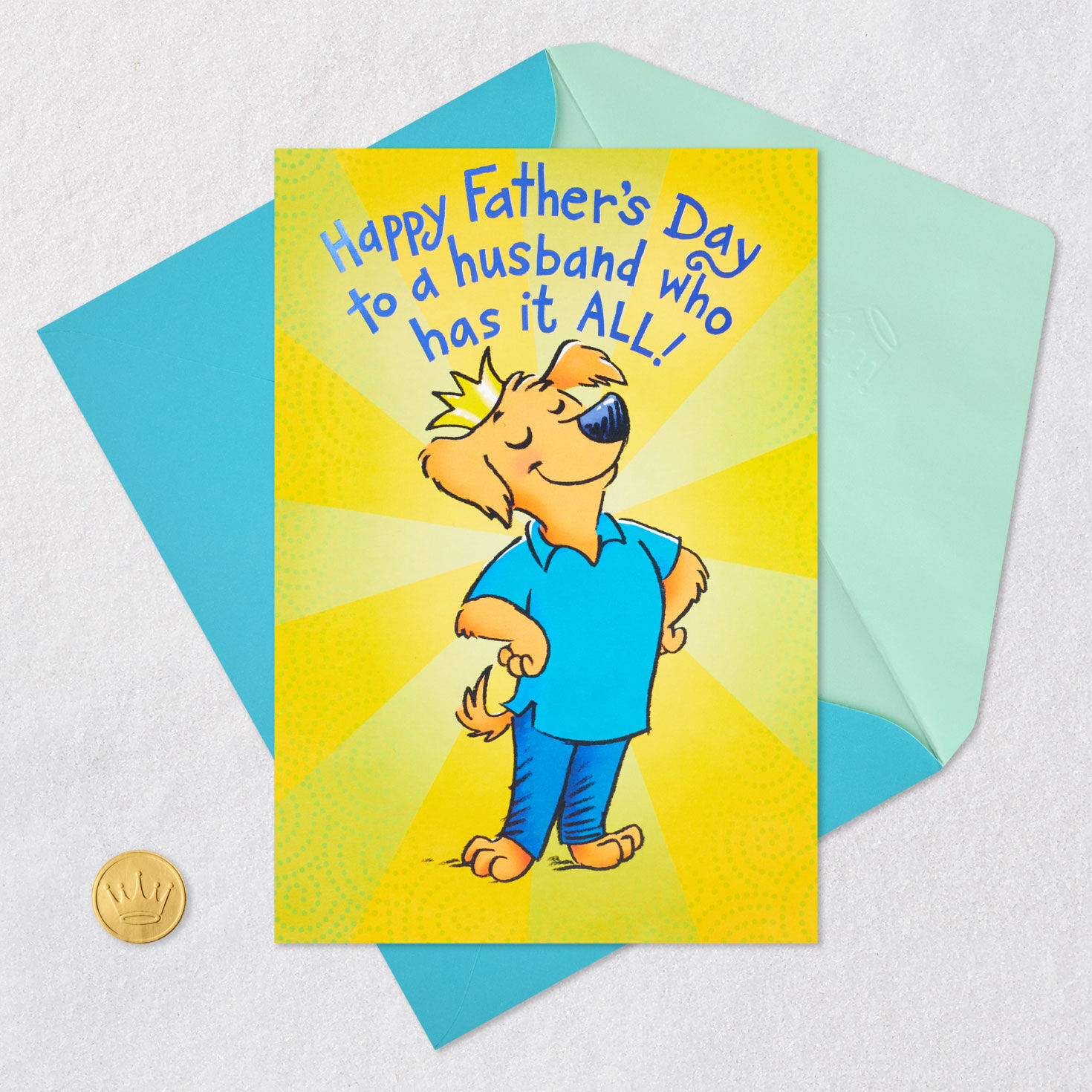 Cartoon Dog Dad Father's Day Card for Husband Card Front with Envelope and Gold Seal image number 6