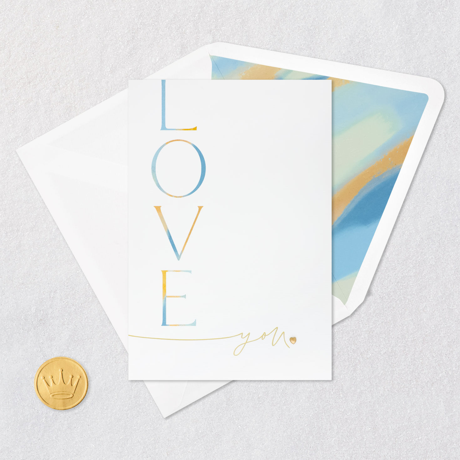 Modern Blue and Yellow Watercolor Love Card Card Front Detail image number 5