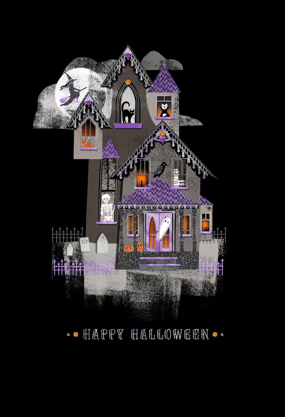Spirited Haunted House Halloween Card