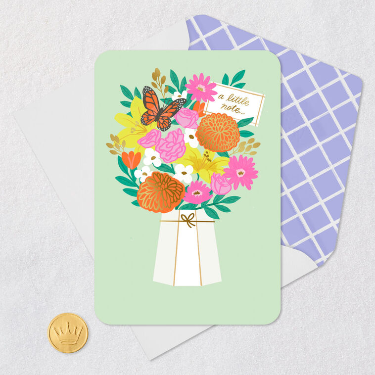 Butterfly and Vase of Flowers Thank You Card Card Front with Envelope and Gold Seal image number 5