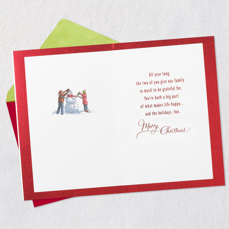 Cardinals in Snow Son and Daughter-in-Law Christmas Card Open card with envelope image number 3