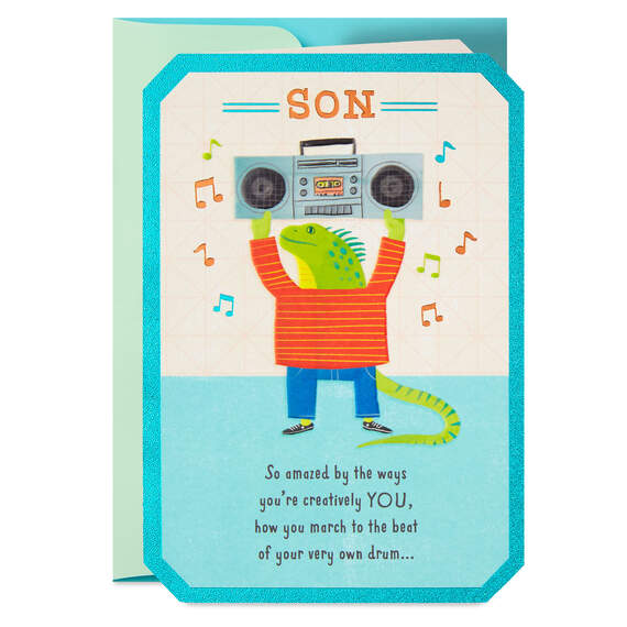 Iguana With Boom Box Birthday Card for Son