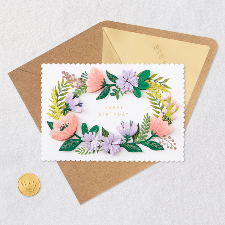 Laser-Cut Flower Border Birthday Card Card Front with Envelope and Gold Seal image number 5