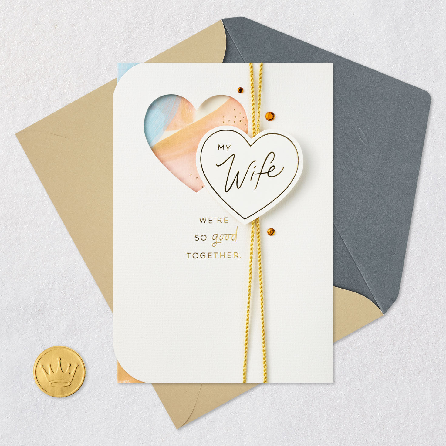 Pastel Brushstroke Heart Anniversary Card for Wife Card Front with Envelope and Gold Seal image number 6