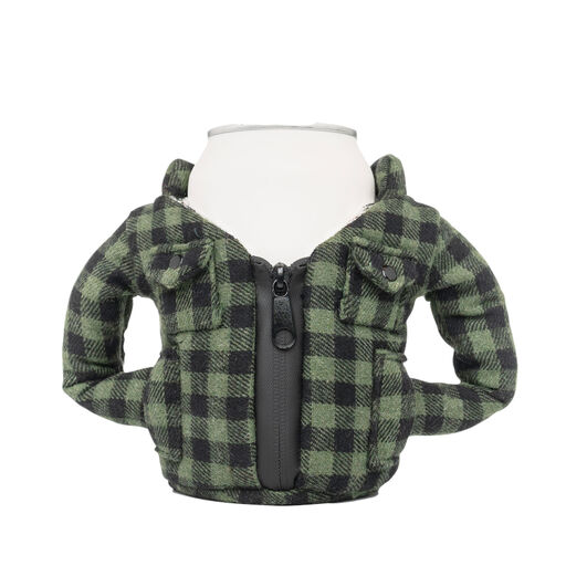 Puffin Green Buffalo Check Flannel Jacket Can and Bottle Cooler, 