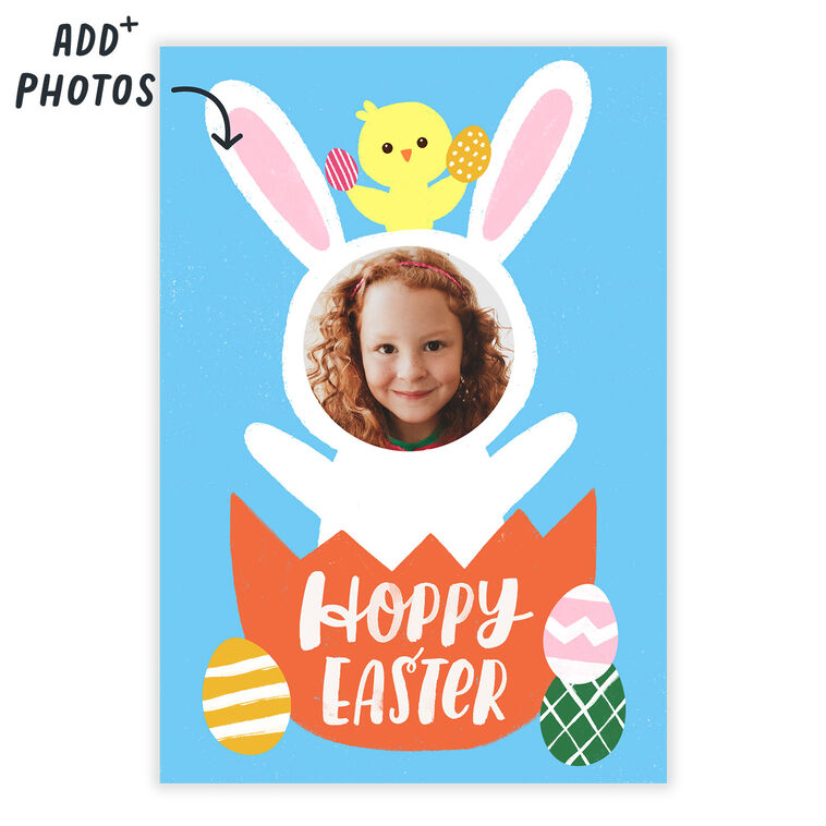 Personalized Bunny Face & Chick Easter Photo Card  image number 2