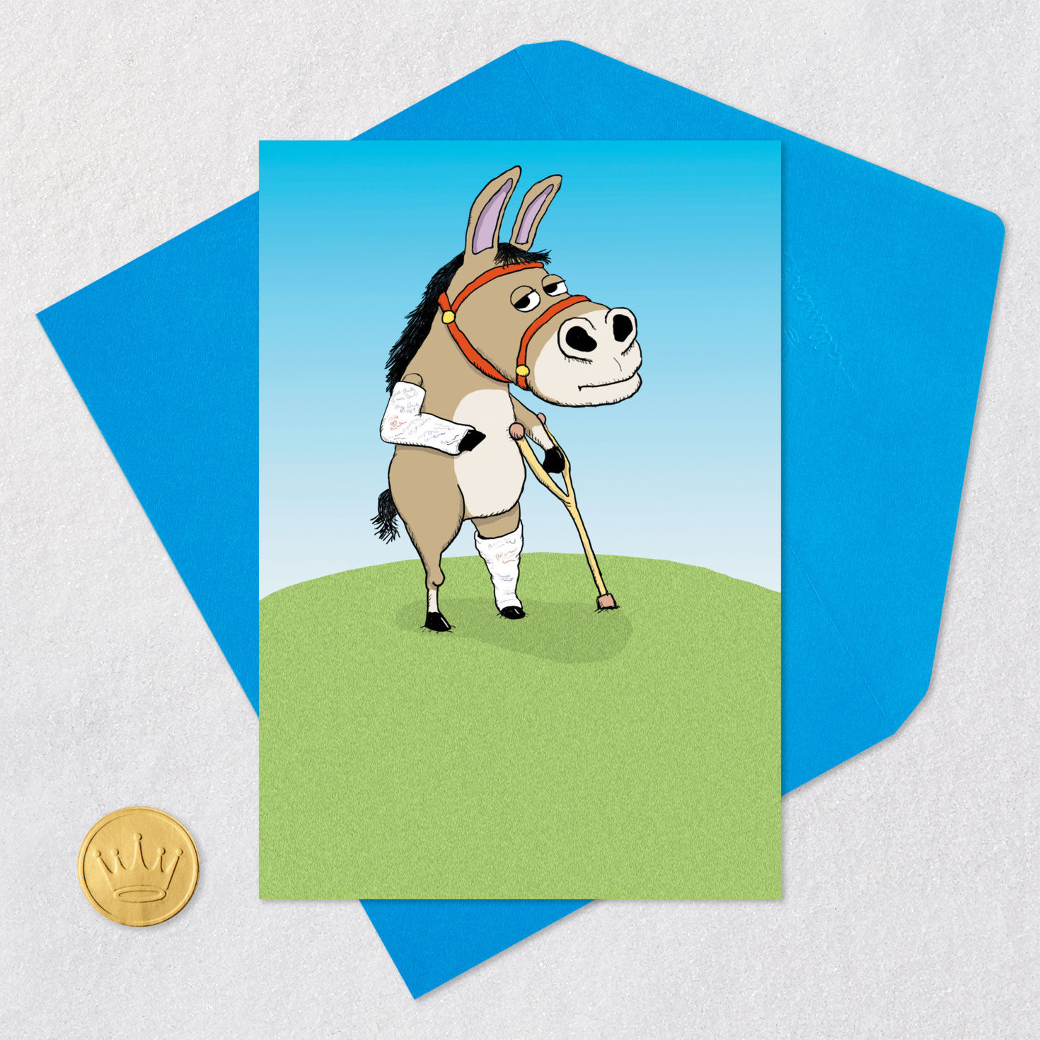 Donkey on Crutches Father's Day Card Card Front with Envelope and Gold Seal image number 5